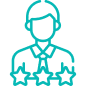 Person icon with three stars below.